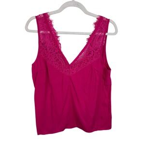 Twenty Ten Womens Fuchsia Pink Lace Trim V-Neck Camisole Tank Top‎ NWT Size M